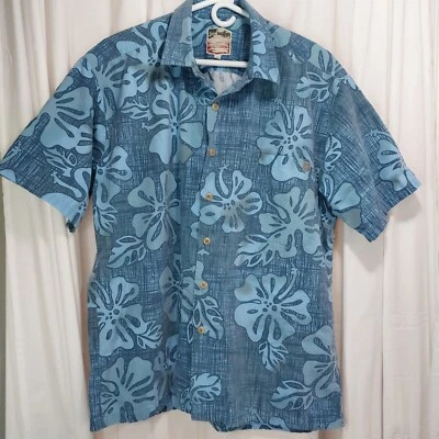 LOCAL MOTION Hawaiian Shirt Blue Cotton Mens Sz Large Aloha Tropical - Image 1 of 4