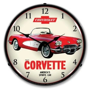 Retro nostalgische 1959 Chevrolet Corvette LED beleuchtete hinterleuchtete Männerhöhle Wanduhr - Bild 1 von 4