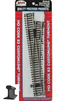 Atlas HO Scale ~ New 2025 ~ Code 83 Track #4 Right Hand Custom-Line Turnout ~562 - Image 1 of 2