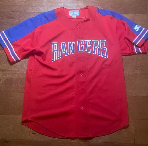 Texas Rangers Vintage Starter Red Button Up Baseball Jersey Size L Cover