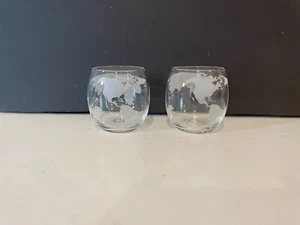 Two (2) James Scott Globe / World Map Rocks Glasses - 3 3/8" Tall - Picture 1 of 11