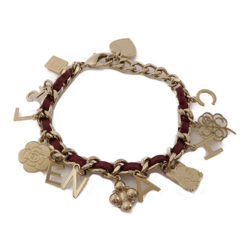 Bracciale CHANEL CC metallo pelle oro rosso