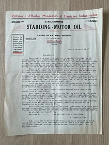 Ancienne Facture Document d'embauche Starding Motor Oil Huile 1947 - Imagen 1 de 1