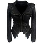 Chouyatou Black Women's Punk Zip Slimming Studded Faux Leather Moto Jacket Sz XL