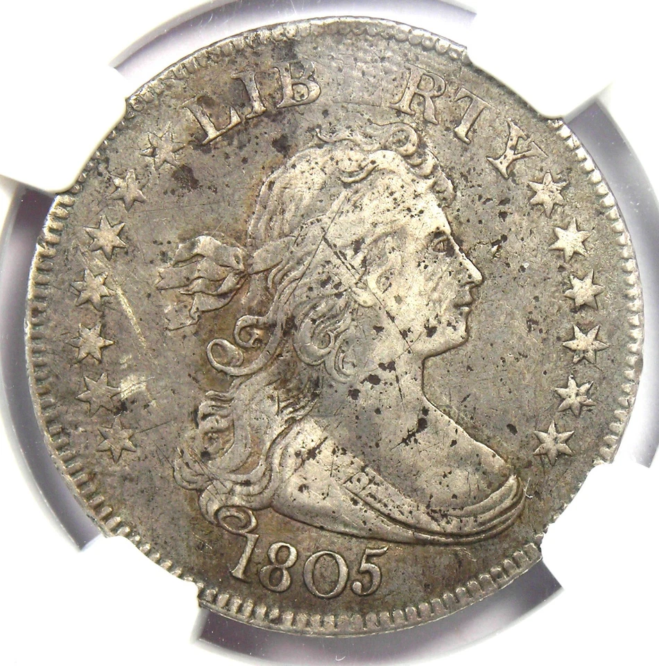 1805 Draped Bust Quarter 25C Coin - Certified NGC VF Details - Rare Date! - Image 1 of 4