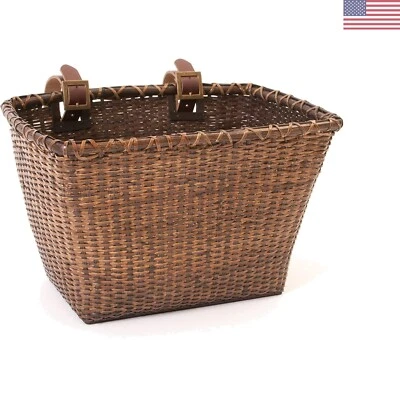 Cesta Toto retangular de tecido de bengala para bicicletas com alças de couro autênticas e... - Imagem 1 de 4