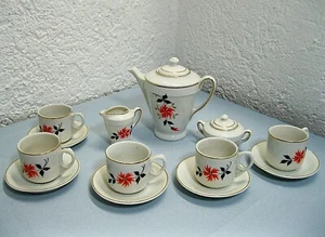 Altes Kindergeschirr Puppengeschirr Porzellan Kaffeeservice handbemalt 5 Pers. - Bild 1 von 2