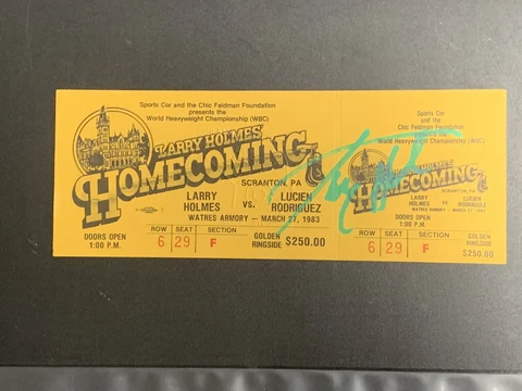 1983 Larry Holmes Vs. Lucien Rodriguez Signed Boxing Ticket GTP All Rare Ink Cover