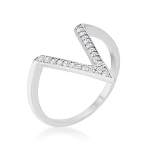 Michelle 0.2ct CZ Rhodium Delicate V-Shape Chevron Geometric Ring Size 6 - Picture 1 of 6