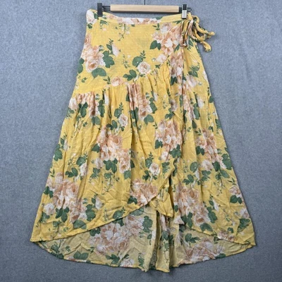 Falda De Colección Laura Ashley Para Mujer S Amarilla Floral Envolvente Maxi Rayón Boho Cottagecore Foto 1 de 4