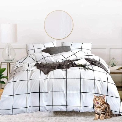 Jumeey Plaid Duvet Cover Queen Black and White Bedding Grid Duvet Cover Full - Image 1 of 4