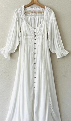 Maxi Vestido Free People Talla Mediana Blanco Encaje Boda Marfil Blanco Romance Foto 1 de 4