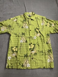 Camisa Tommy Bahama Para Hombres Pequeña Verde Seda Floral Hawaiana Abotonada Campamento Luau - Imagen 1 de 6