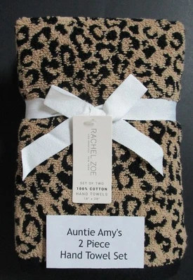 Juego de 2 toallas de mano Rachel Zoe estampado animal leopardo leopardo tostado/negro 100 % algodón Foto 1 de 3