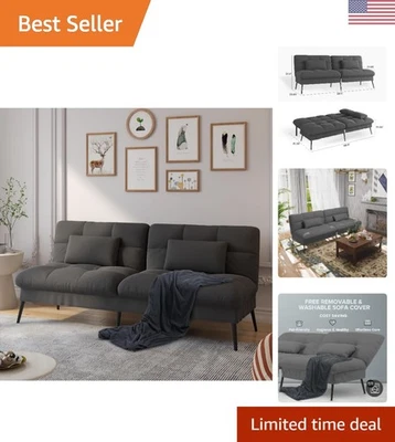 Elegant Convertible Sofa Bed - 72" Adjustable Backrest Loveseat Sleeper in Black - Image 1 of 4