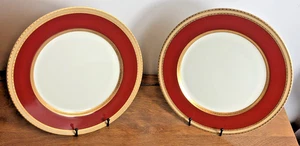 2 Mikasa Grande Ivory French Embassy Red w/ Gold Trim 10 3/4"  Dinner Plates - Picture 1 of 5