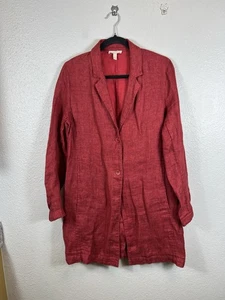 Chaqueta más larga EILEEN FISHER-LINO ORGÁNICO-Rich Red Doubleweave ¡Perfecta! Talla S - Imagen 1 de 9