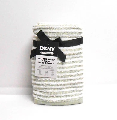 DKNY Juego de 2 Toallas de Mano Verde Salvia con Rayas Blancas Eco-Mélange 16" x 28" Foto 1 de 2