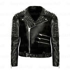 New Woman's Brando Black Silver Spiked Studded Cowhide Biker Leather Jacket-974