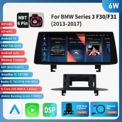 10.25" Android 13 Car Stereo CarPlay GPS Nav For BMW 3 Series F30 F31 NBT 6+64GB - Image 1 of 4