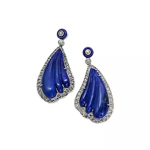 Platinum Lapis Lazuli & Diamond Dangle Earrings - Picture 1 of 4