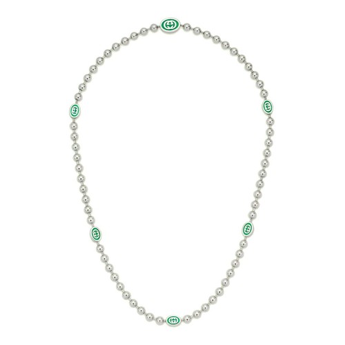 YBB70161100100U Gucci Interlocking collana G con catena boule argento e...