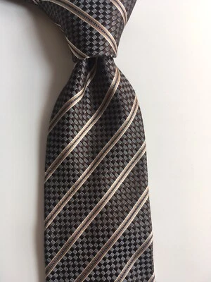 Corbata Ermenegildo Zegna marrón gris topo rayas seda W 3.5" Italia pa1053 Foto 1 de 3