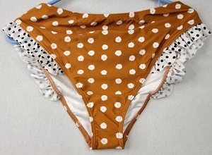 Minkpink Swim XL Sana Brief High-Waist Bikini Bottom Polka Dot Ruffle Retro - Picture 1 of 5