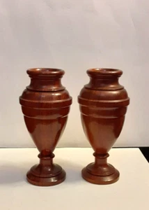 Altes brasilianisches Palisander Handgedreht exotisches Holzpaar Vasen - Bild 1 von 8