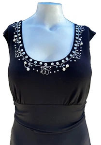 Vestido Liz Claiborne Talla 12 Negro Midi Manga Gorra Adjunto Corbata Escoteada - Imagen 1 de 15