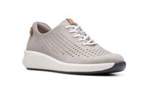 Clarks Women's Un Rio Tie Stone Nubuck Lace Up Leather Sneakers Size 6.5 - Picture 1 of 11
