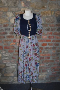 KL5070 @ Vintage Dirndl @ Shabby Trachtenkleid @ Blumen @ Leinen @ blau @ 34 - Bild 1 von 2