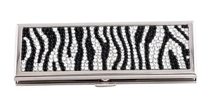Judith LEIBER Mirror Slim Pocket White Black ZEBRA Stripes Silver Crystal NEW - Picture 1 of 8