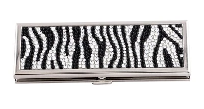 Judith LEIBER Mirror Slim Pocket White Black ZEBRA Stripes Silver Crystal NEW gy - Image 1 of 4