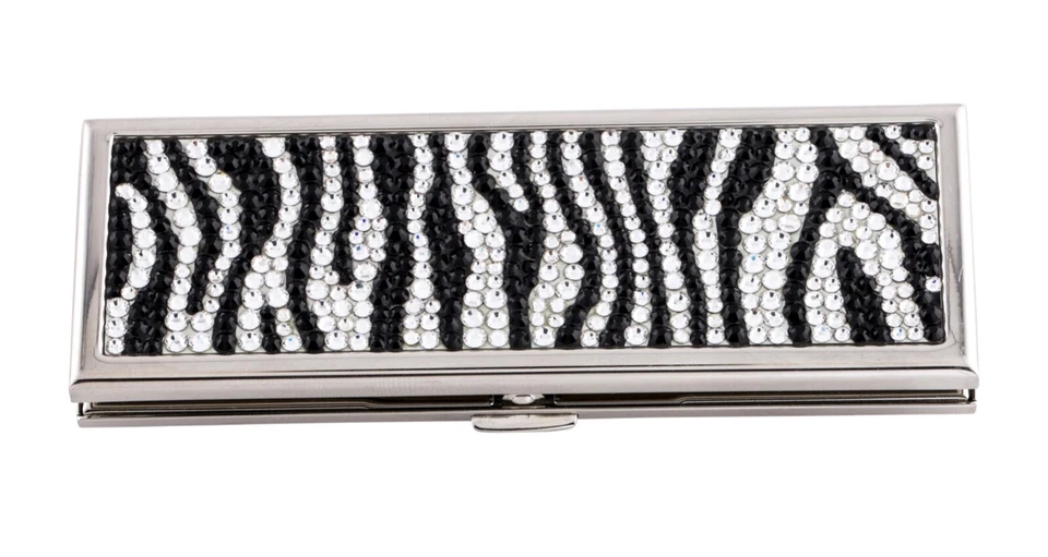 Judith LEIBER Mirror Slim Pocket White Black ZEBRA Stripes Crystal NEW NiB - Image 1 of 4