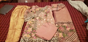 Pakistani / Indian Women's Pink 4 Piece Suit Chiffon Original Rangoon  - Picture 1 of 12
