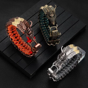 Punk Brass Dragon Braided Paracord Camping Bracelet Men Hiking Outdoor Bracelets - Picture 1 of 28