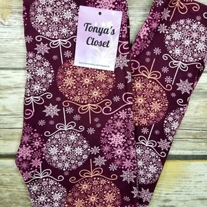 Kids Girls Toddler Leggings Snowflake Christmas Ball Print Holiday Medium 6/8 - Picture 1 of 6