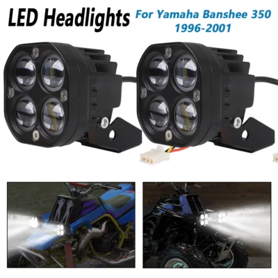 For Yamaha Banshee 350 Pair LED Headlight Kit w/ Bracket 1996-2001 White Yellow - Image 1 of 4
