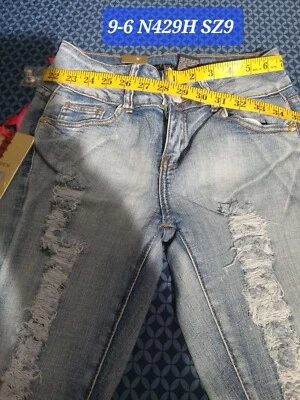 JEANS STRETCH DENIM LIGHT BLUE, RIPPED,  9-6 N429H SZ9 ,SKINNY JEANS - Image 1 of 4