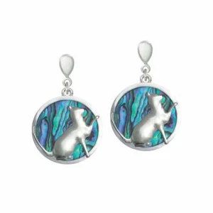 Paws Pussy Cat Paua Shell Silver Tone Drop Clip On Earrings - Picture 1 of 2