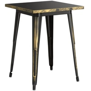24'' Square Distressed Gold Metal Outdoor Restaurant Patio Table - Cafe Table - Picture 1 of 6