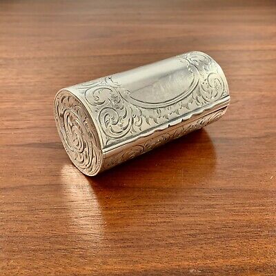 Scottish Victorian Sterling Silver Cylindrical Box / Case Maker Rt No Monogram • 437.02$