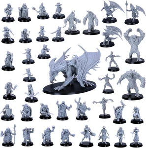 Fantasy Miniatures Set – 40 DnD Figures | 28–32mm Scale Heroes & Monsters - Picture 1 of 9