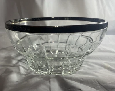 Vintage Italy Cut Crystal Serving Bowl Silver Plated Rim 9 " by 5" - Image 1 of 4