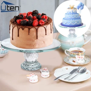 10" Crystal Glass Cake Stand Vintage Large Wedding Cupcake Display Plate Tray - Picture 1 of 18