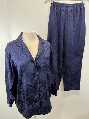 Conjunto de pijama de colección Cacique de 2 piezas talla mediana para mujer azul marino pantalones camisa jacquard  Foto 1 de 4