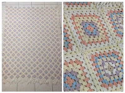 Rare Vtg Handmade Granny Square Crochet Blanket Bedspread FINE KNOTS Twin Size  - Image 1 of 4