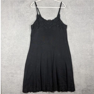 Peruvian Connection Knit Slip Swing Dress Size XL Black Crochet Trim Pima Cotton - Picture 1 of 7