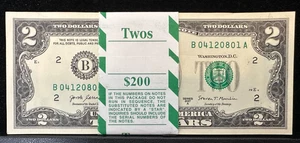 PACK OF 100 NEW 2017B TWO DOLLAR BILLS $2 NOTES IN CONSECUTIVE ORDER B Series - Picture 1 of 1